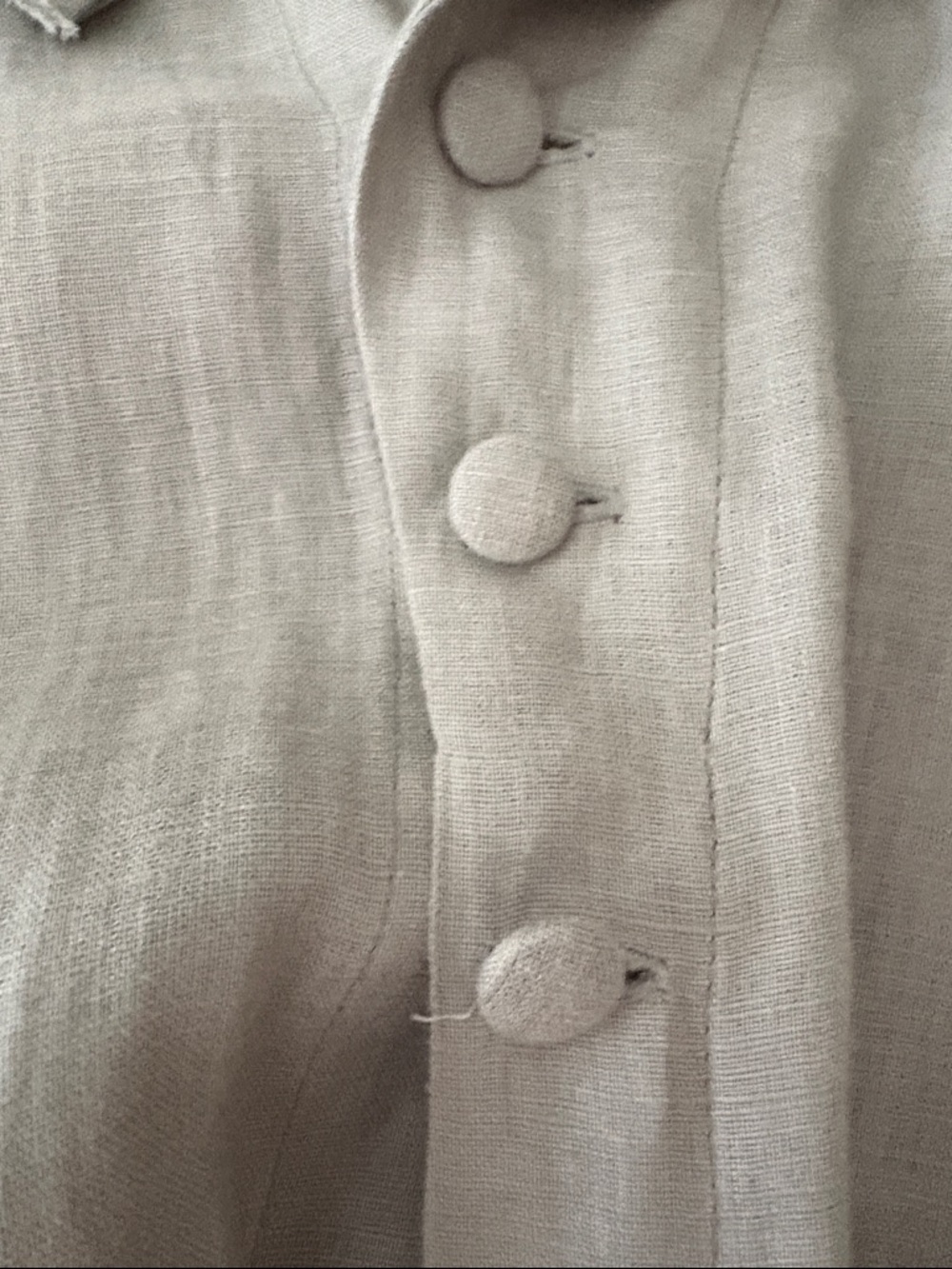 Light Gray Long Linen Women's Coat with Ruffle Collar - Picture 9 of 9